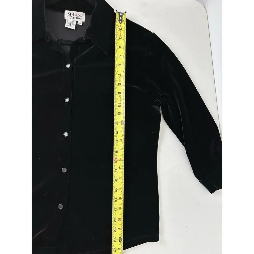 Women's Stretch Velvet‎ Top Women’s Medium Black Whimsigoth Button Up Witchy